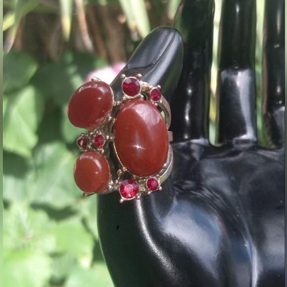 Vintage RUBY & Carnelian Agate Ring - Picture 8 of 16